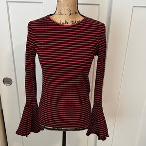 Zara Red and Black Striped Long Sleeve Top